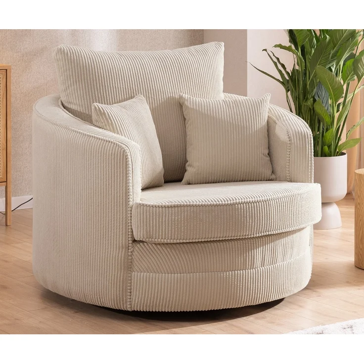 S-Style Möbel Drehsessel Ted Love Seat XXL 360 Grad drehbar aus Cord-Stoff, mit Wellenfederung – Bild 1