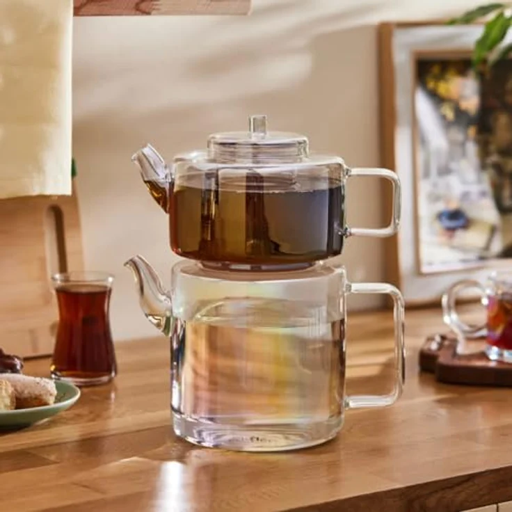Karaca Teekanne Karaca Flat Borosilikat Glas-Teekannen-Set Luster, 2.9L, Glanz-Optik – Bild 3