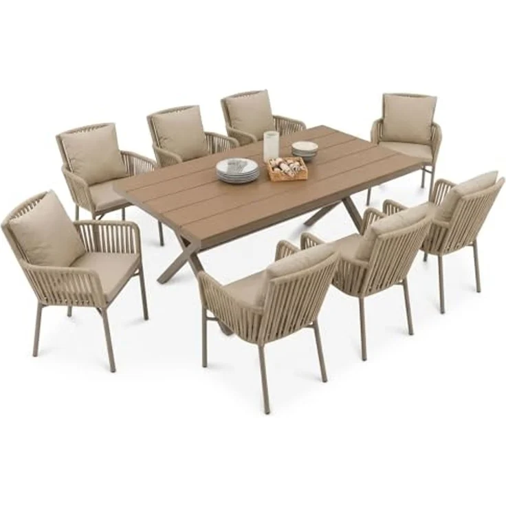 IDIMEX Garten-Essgruppe AFUERA, Gartenmöbelset für 8 Personen, wetterfester Materialmix Champagner – Bild 2