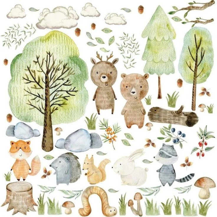 Sunnywall Wandtattoo XXL Wandtattoo Kinder Woodland Set Kinderzimmer Waldtiere – Bild 4
