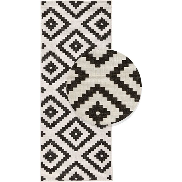 Wendeteppich Malta Schwarz Creme In- & Outdoor - 80 x 350 x 0 cm