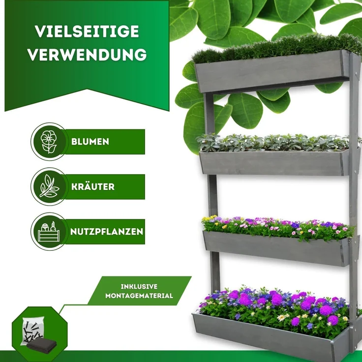 Coemo Vertikalbeet Vera Grau aus Holz Hochbeet 4 Etagen Kästen höhenverstellbar und neigbar – Bild 7
