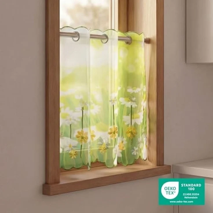 Delindo Lifestyle Scheibengardine Margeriten (1 St), Stangendurchzug, transparent, Voile, zwei Größen – Bild 3