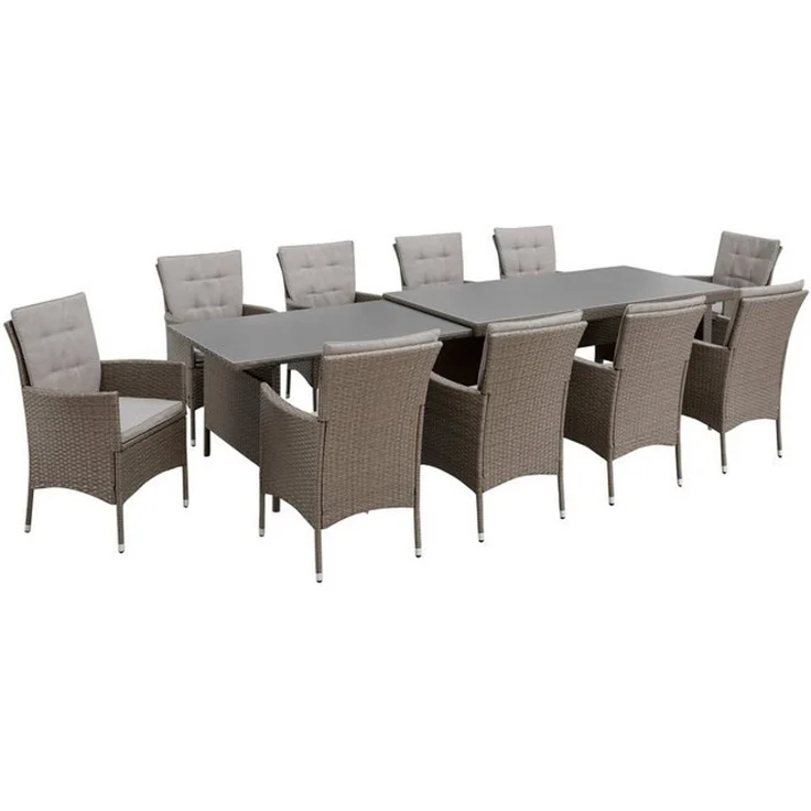 KONIFERA Garten-Essgruppe Mailand, (Set, 31-tlg, 10x Sessel, 1x AZ-Tisch 179-302 cm, inkl. Auflagen), Polyrattan, Stahl, Braun – Bild 4