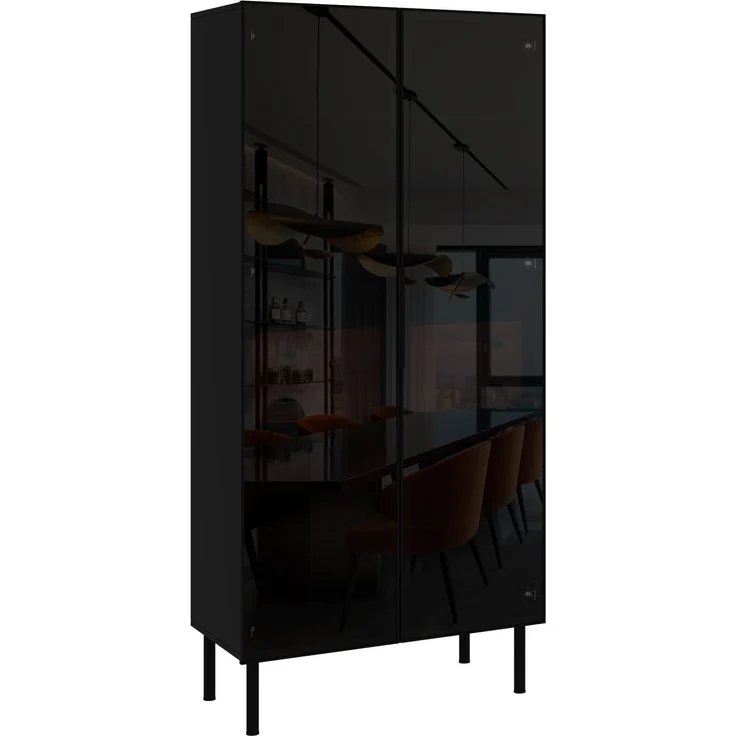 Vitrine 70x36x170 cm in Schwarz mit Glasfront, LED-App-Steuerung und 2 Schubladen – Bild 6