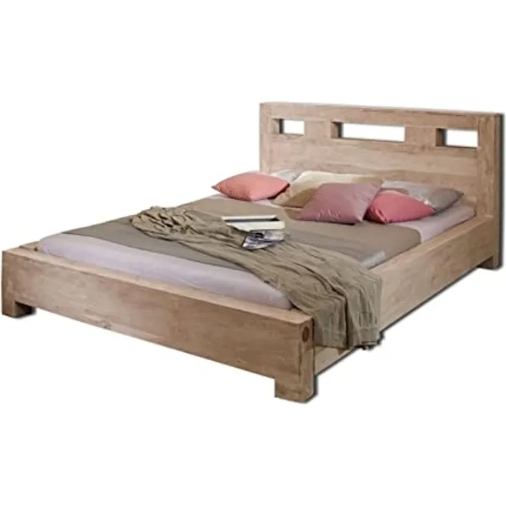 Bett Sheesham 200 x 200 x 90 grau geölt NATURE GREY #204