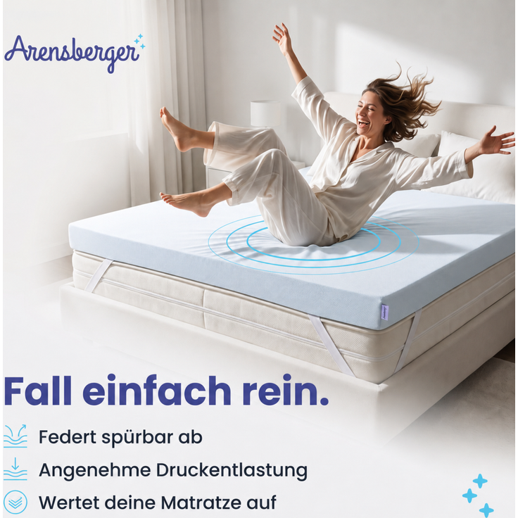 Arensberger Matratzen Topper PREMIUM, 140x200cm, Gelschaum Matratzentopper, waschbarer Bezug, geeignet für Federkern & Schaumstoff Matratzen, Höhe 8cm – Bild 2