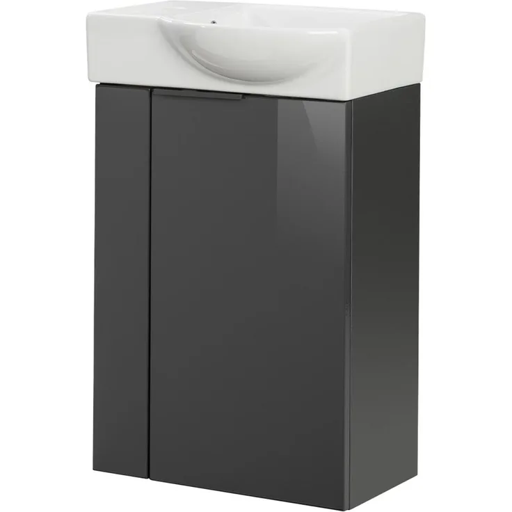 FACKELMANN SBC LUNA Gäste WC Waschtisch Set 45 cm breit, Anthrazit, Waschbecken Keramik Weiß, Türanschlag rechts