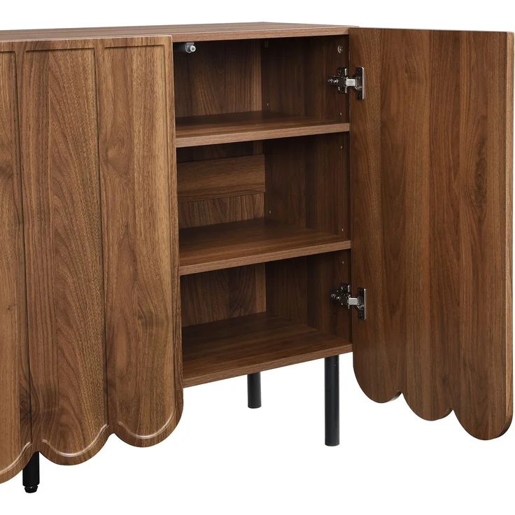 Modernes holzfarbenes Sideboard mit Wellentüren – 120x35x80 cm – grifflos, verstellbare Regale – Stauraum für Wohnzimmer, Flur & Esszimmer – Bild 9