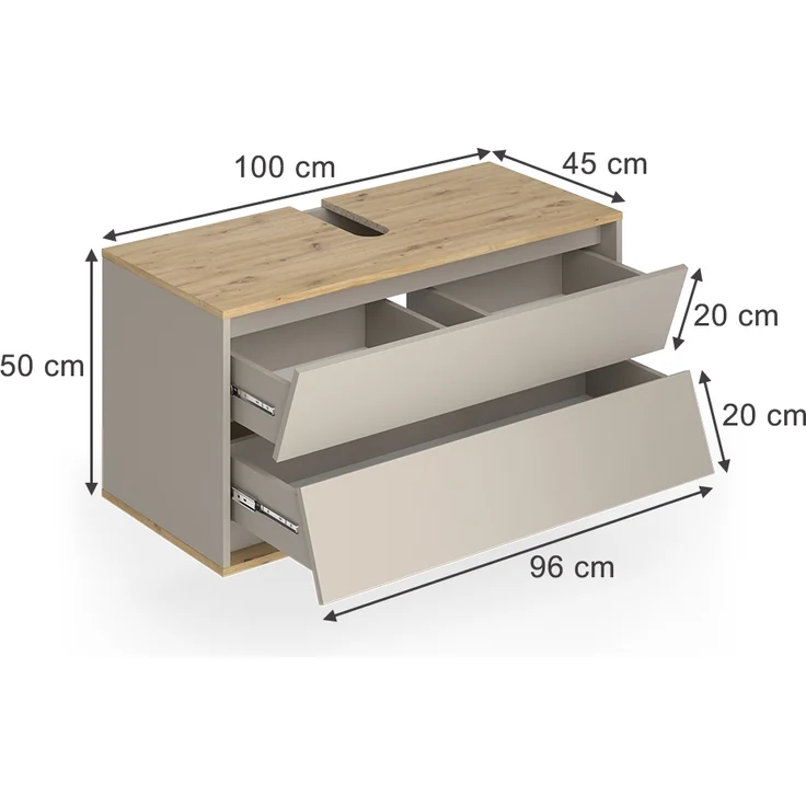 Waschbeckenunterschrank Edelin Cashmere 100 x 50 cm mit 2 Schubladen Vicco – Bild 2
