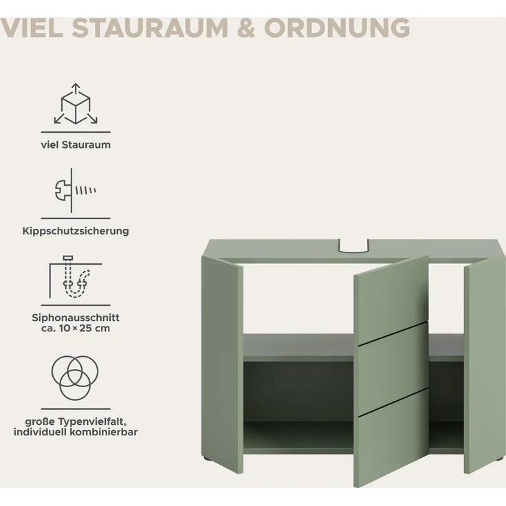 Waschbeckenunterschrank (B/H/T: 82x56x34 cm) in Smoke Green Nachbildung und schwarz – Bild 8
