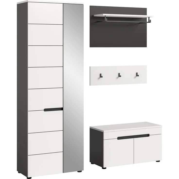Garderoben-Set >Canu< in Basalt Grau / Weiß - 160x190x37cm (BxHxT) – Bild 2