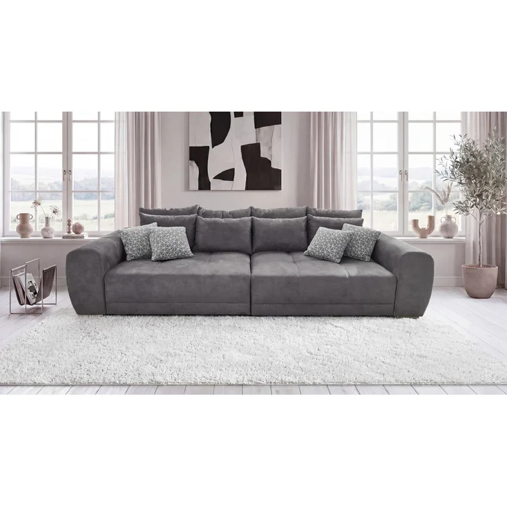 Big-Sofa XXL 306 cm Federkern Lounge Couch mit Bezug aus Mikrofaserstoff in Grau – Bild 2