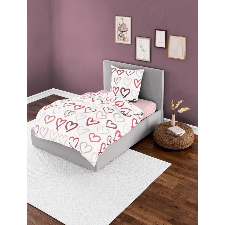 Bierbaum Mako-Satin Bettwäsche 155x220 Herzen weiß rot rosa süß 4145-60 – Bild 2