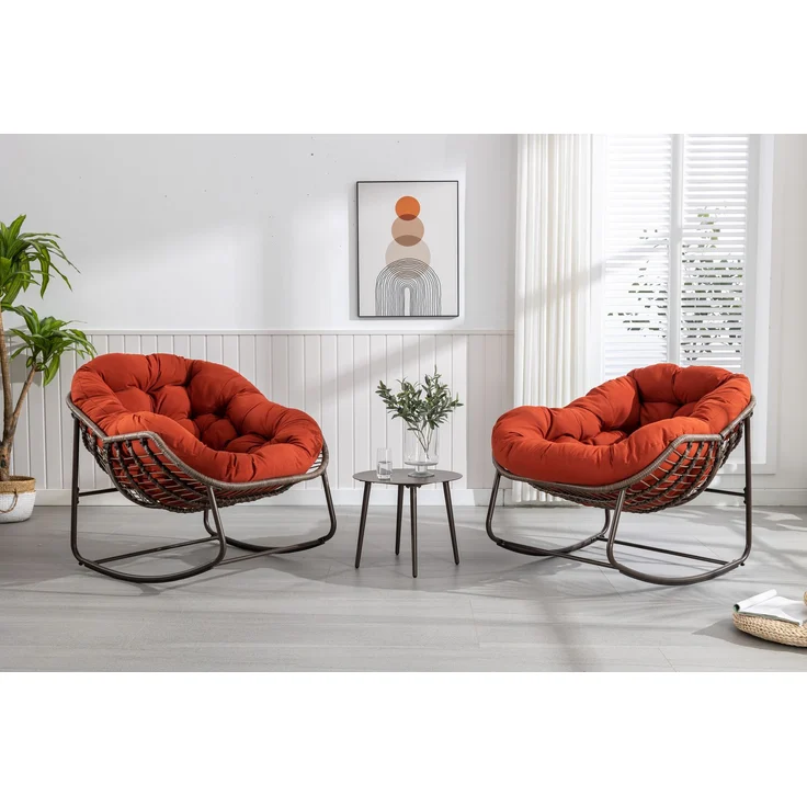Outdoor Rattan Rocking Chair,Padded Cushion Rocker Recliner Chair Outdoor for Front Porch, Living Room, Patio, Garden, Orange--Orange--93x73x23cm--YOUDENOVA – Bild 5