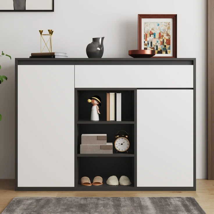 Schuhschrank aus Spanplatte mit LED & Glasböden, 105x39,5x86 cm, Schwarz – Bild 1