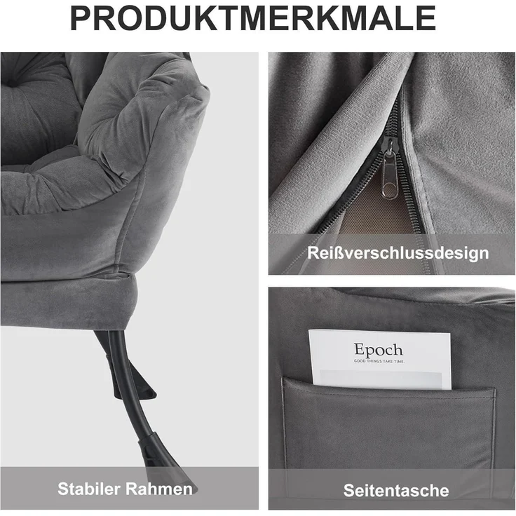 Sessel Lazy Chair Ottomane Ohrensessel Hocker Dunkelgrau – Bild 4