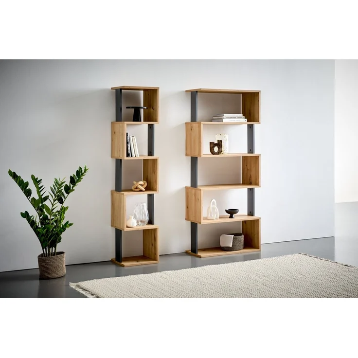 XORA 'ARTLINE' Raumteiler Regal breit, Melamin Eiche Artisan, 70 x 161 x 30 cm, mit 5 Fächern – Bild 2