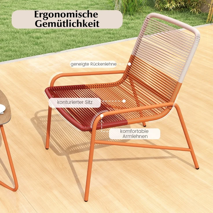 3 TLG. Gartenmöbel Set Rattan Balkonmöbel mit 2 Stühlen & Tisch Garten Sitzgruppe Gartengarnitur – Bild 4