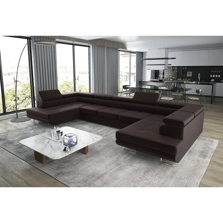 thematys Ecksofa Aston U 403 x 203 cm, mit Schlaffunktion, mit Bettkasten, mit verstellbaren Kopfstützen, Braun (Monolith 29), Ausrichtung 390 cm|350 cm – Bild 3