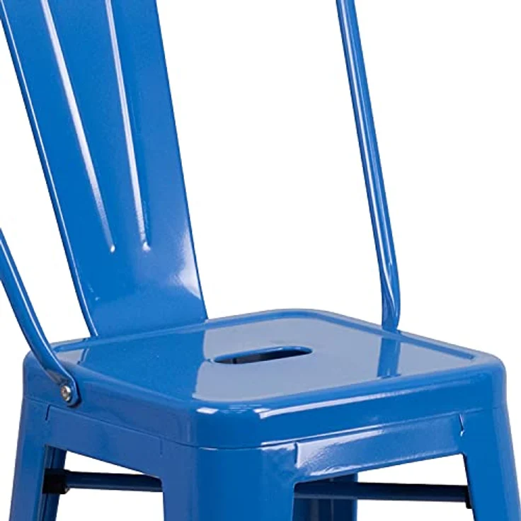 Flash Furniture Commercial Grade 4 Pack 61 cm High Metall Indoor Outdoor Hocker mit Rückenlehne, Kunststoff, verzinkter Stahl, blau, 4 Stück – Bild 10