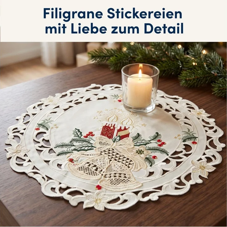 Stoffschmiede Tischdecke Weihnachten mit Spitzeneinsatz - Versch. Größen & Farben, Spitzeneinsatz – Bild 3
