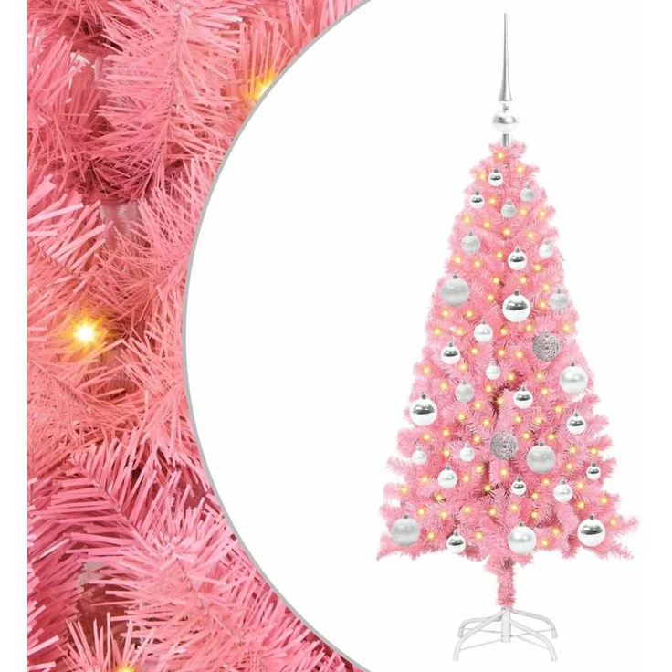 vidaXL Weihnachtsbaum mit LED-Beleuchtung Rosa 120 cm PVC und Stahl 3396412 – Bild 2