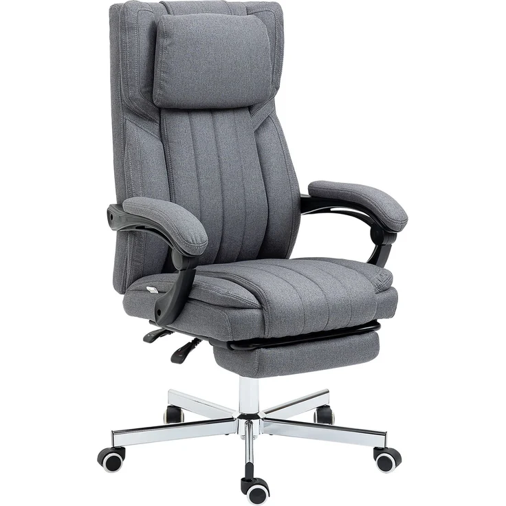 MELAYR, Bürostuhl mit Massagefunktion, neigbare Rücklehne, ausziehbare Fußstütze, Leinenoptik, grau, 65 x 61 x 118 cm – Bild 2