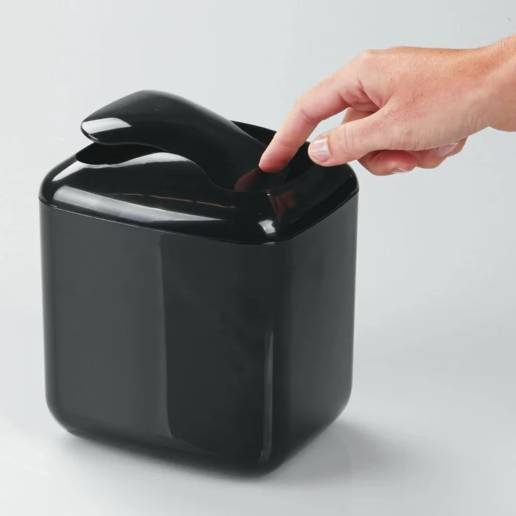 mDesign Mülleimer Abfalleimer 2,7L Bad Büro Schlafzimmer Schwingdeckel Schwarz – Bild 4