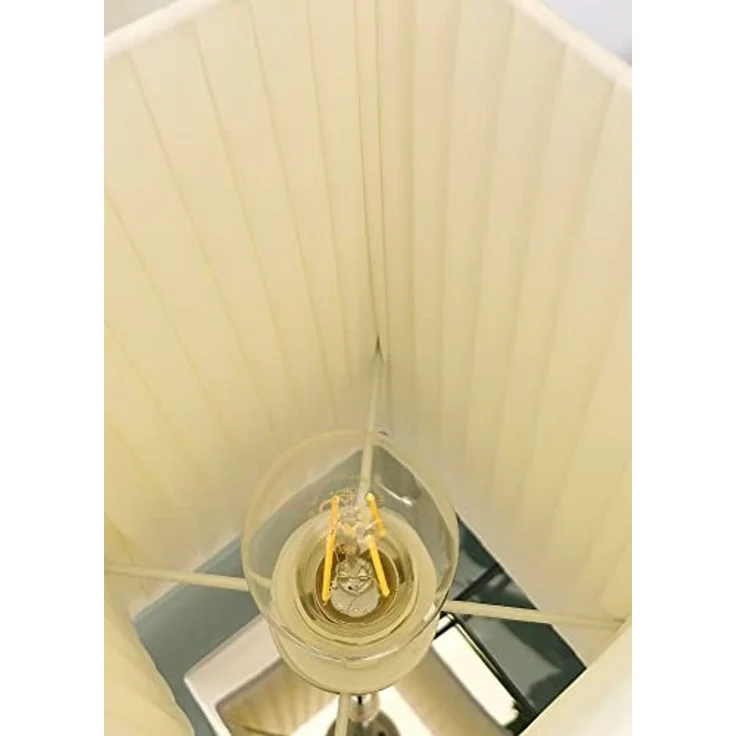 TRANGO Stehlampe, 2022 Design Tischleuchte mit Plissee Lampenschirm & Chrom Lampenfuß *CANNES* Tischlampe mit 1x E27 Lampenfassung für LED Leuchtmittel (nicht enthalten) Wohnzimmer Lampe, Nachttischlampe, LxBxH: 14x14x43cm, Fensterbank Leuchte, Schreib... – Bild 4