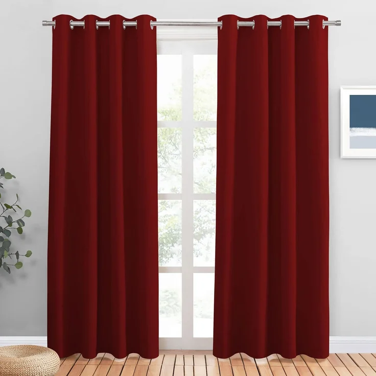 PONY DANCE Schlafzimmer Gardinen und Vorhänge 2er Set H 210 x B 132 cm Verdunklungsvorhänge mit Ösen Gardine Rot Blickdicht Thermovorhänge Kälteschutz | Ösenschal 2er Set, H210 x B132 cm, Blickdicht, Verdunklungsvorhänge, für Wonzimmer, Sichtschutz, UV...