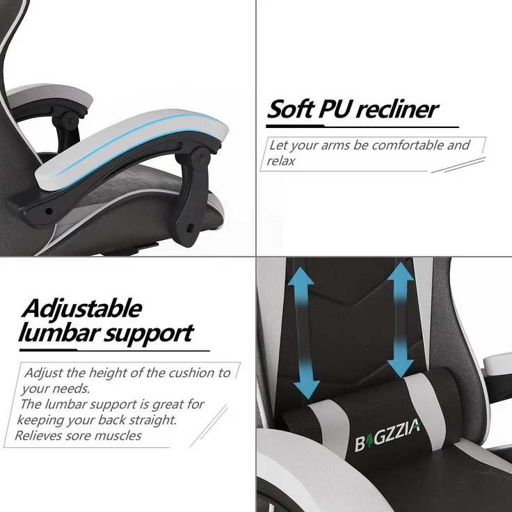 BIGZZIA Gaming-Stuhl Bürostuhl Ergonomisch mit Lendenkissen + Kopfstütze, Ergonomischer Bürostuhl höhenverstellbar – Bild 3