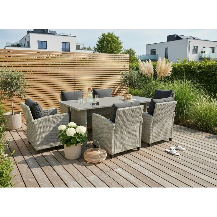KONIFERA Garten-Essgruppe Amsterdam, (Set, 19-tlg, 6x Sessel, 6x Sitzauflagen, 6x Rückenauflagen, 1x Tisch), bestehend aus 6 Sesseln, 12 Sitz- und Rückenkissen und 1 Tisch – Bild 5