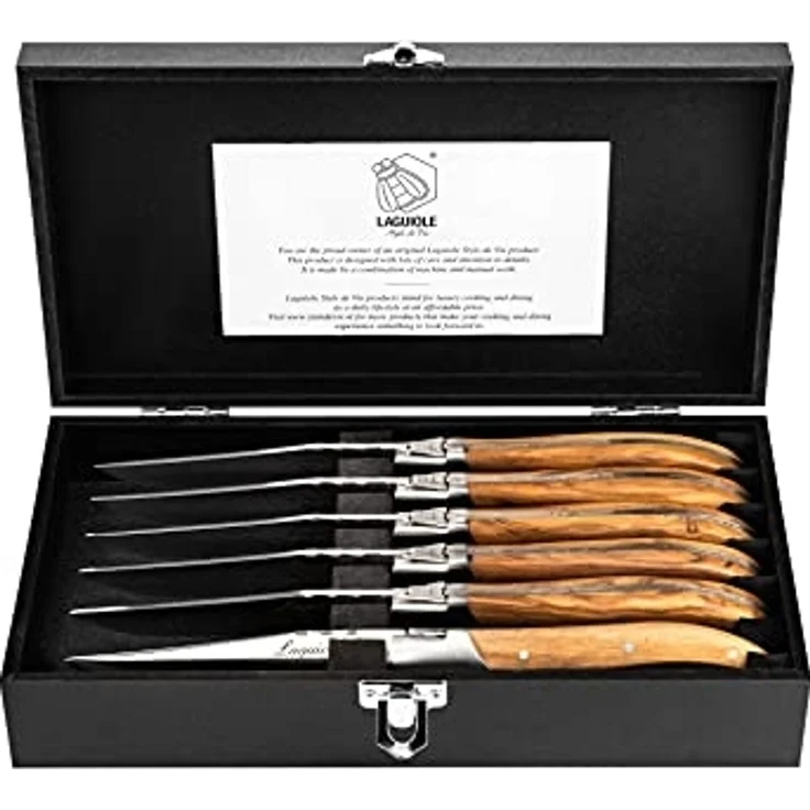 Laguiole Style de Vie Steakmesser LAGUIOLE STEAKMESSER SET "LUXIVIO", Edelstahl, Olivenholz, 6 Messer (6 Stück) – Bild 3