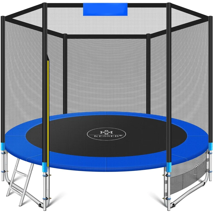 KESSER® - Trampolin Komplettset mit Sicherheitsnetz, Leiter, Randabdeckung & Zubehör, Belastbarkeit 150 kg, 366 cm, Blau – Bild 1