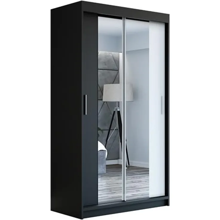 Schwebetürenschrank NEO 2-türig Schrank 120 cm (mit Spiegel) Farbe: Schwarz , weiß
