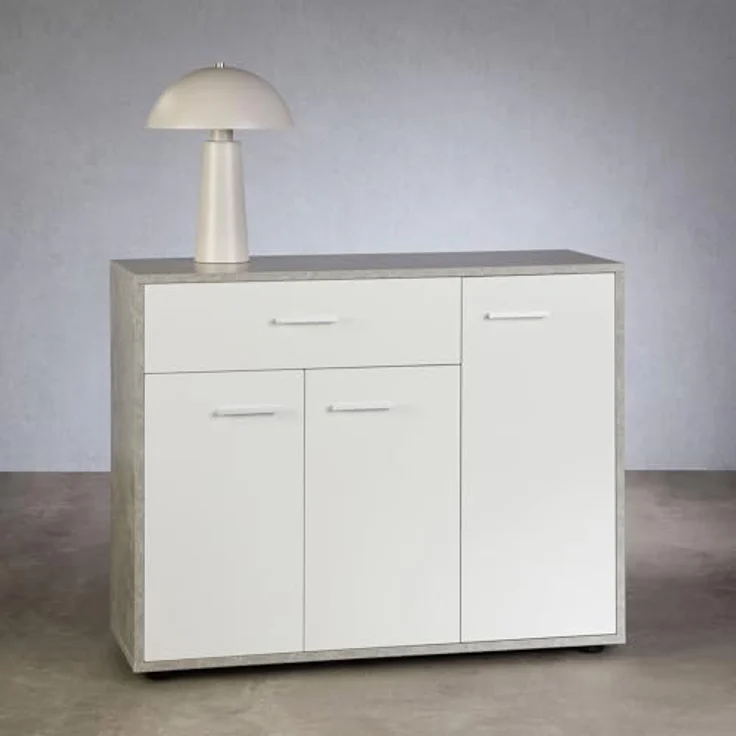 CARO-Möbel Schuhschrank DEUSTO Schmale Flurkommode mit Schublade und 3 Türen betonoptik/weiß – Bild 4