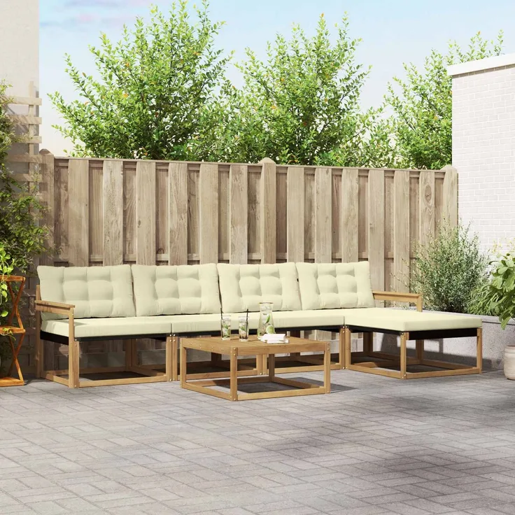 vidaXL Outdoor-Sofagarnitur 6 stk. 4-Sitzer Weiß und Creme 3388604