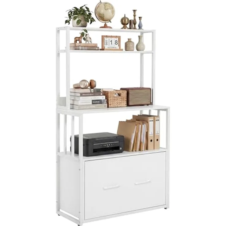 YITAHOME Aktenschrank mit Schublade, Aktenschrank mit Bücherregal für A4, Briefe, Rechtsakten, Metall-Aufbewahrungsschrank, Druckerständer für Büro, Schule, Zuhause, Organisation, Weiß
