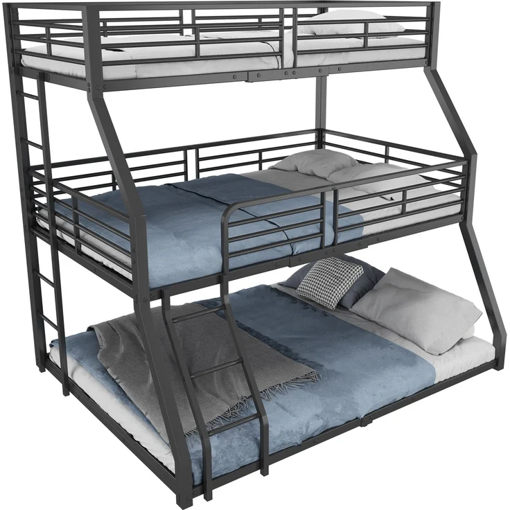 Bett 90x200 cm Dreifach-Etagenbett aus Metall mit Leitern – platzsparend, sicher und robust – Bild 5