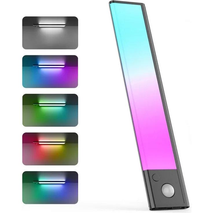 ANYSUN LED Lichtleiste ohne Kabel, RGB Schrankbeleuchtung mit Bewegungsmelder und Lichtsensor, 40 cm, 1500 mAh Akku, LED fest integriert, Farbwechsler, Kaltweiß, Aufladbar Unterbauleuchte Stimmungslicht für Wohnzimmer Schlafzimmer