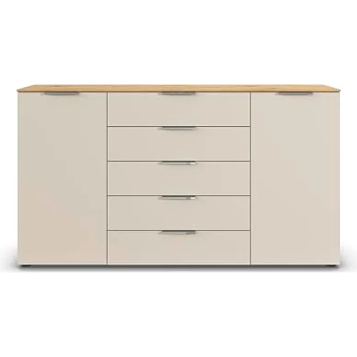 Rauch Möbel Flipp, Kommode für Schlafzimmer, Kinderzimmer, Wohnzimmer, Jugendzimmer, Flur, Garderobe, 2-türig, 5 Schubladen, mit Softclose-Funktion, Farbe Eiche Artisan, Holz/Beige, Breite 180 cm – Bild 6