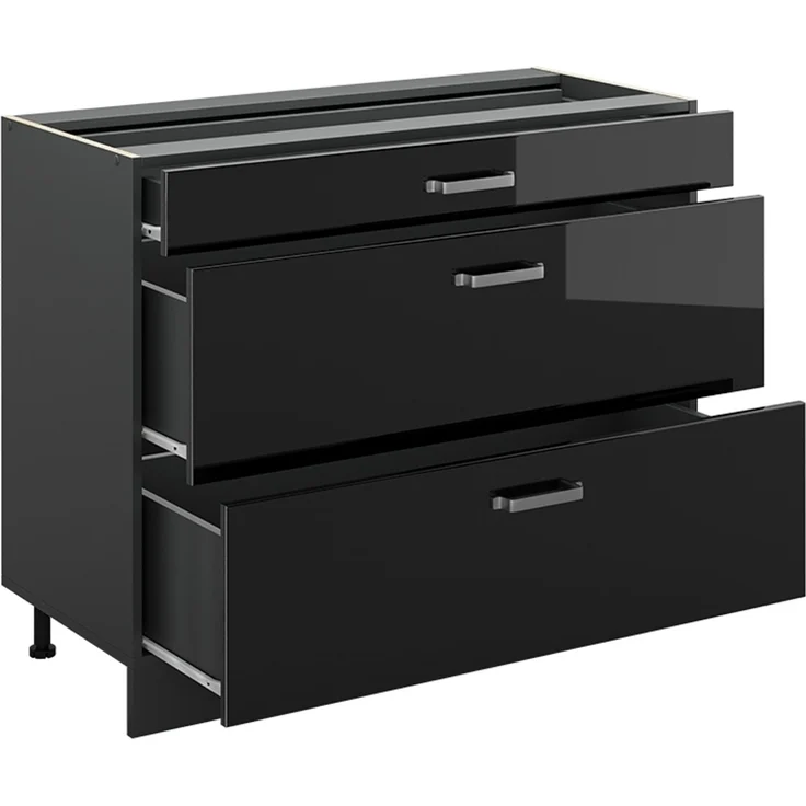 Küchenunterschrank R-Line Schwarz Hochglanz/Anthrazit 100 cm Arbeitsplatte Marmor Vicco – Bild 3
