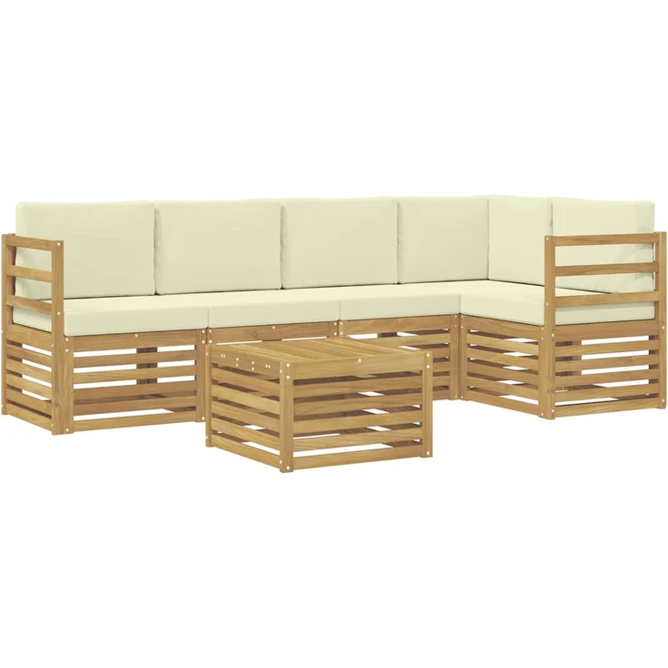 vidaXL Outdoor-Sofagarnitur 6 stk. 5-Sitzer Weiß und Creme Polyester 3391855 – Bild 2