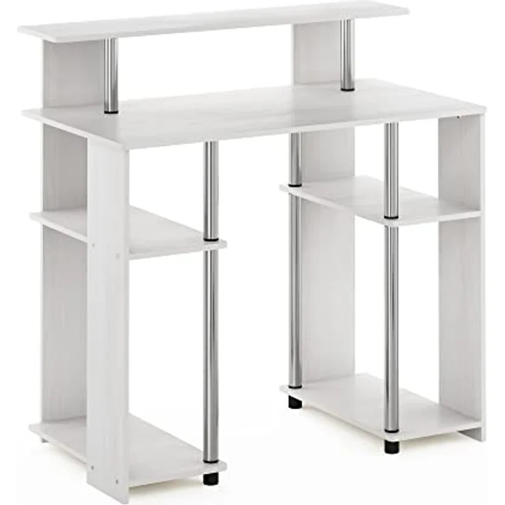 Furinno Jaya Computerschreibtisch im schlichten Design, Weiße Eiche, Edelstahlrohre – Bild 6
