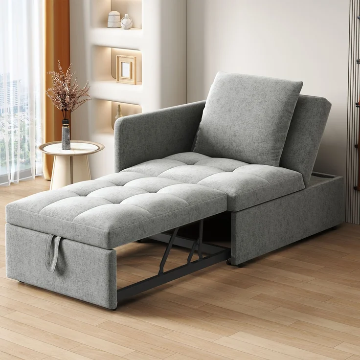 2-Sitzer Schlafsofa B 177 x T 68 x H 65 cm, aus Leinenstoff, 3-in-1 mit verstellbarer Rückenlehne – Bild 2