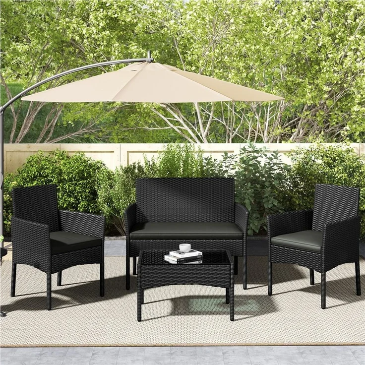 Yaheetech Balkonset Gartenmöbel-Set, 4-er Set Rattanmöbel Gartenlounge-Set für 4 Personen, Rattan Schwarz – Bild 3