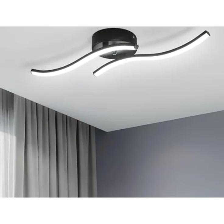 Goeco Modern LED Deckenleuchte, 12W 1300LM Wohnzimmerlampe Schwarz, 2 Flammige, LED Deckenlampe Innen Acryl Deckenbeleuchtung 6500K Kaltweißes Licht für Schlafzimmer, Wohnzimmer, Flur, Küche – Bild 2