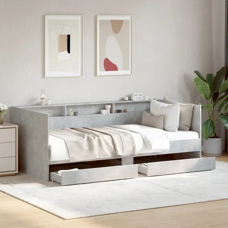 vidaXL Tagesbett mit Schubladen ohne Matratze Betongrau 90x190 cm 3280856