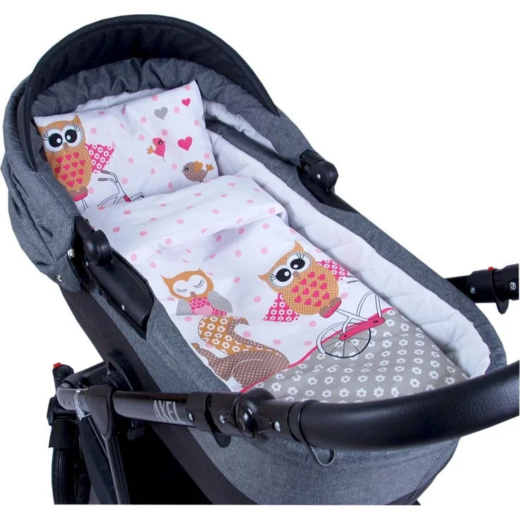 BABYLUX 2 tlg. Set Bezug für Kinderwagen Bettwäsche 60x78 cm 56. Eule Rosa